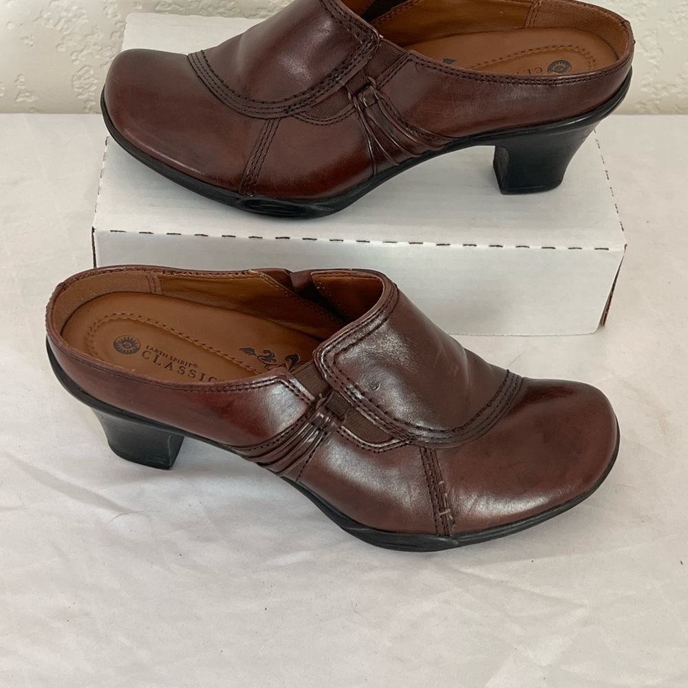 Earth‎ Spirit Clog Mule Women Size 7 Emma Brown 2.75” Cuban Heel EUC Leathe